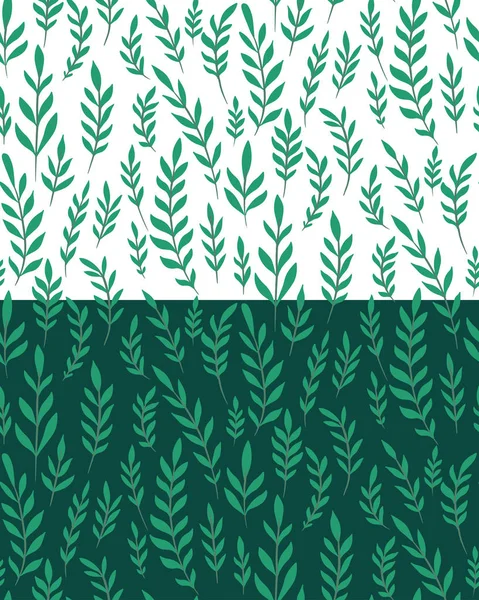 Set of seamless flat patterns with branches, leaves on white and — Stock Vector