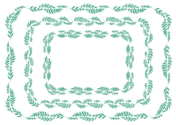 用树枝制成的长方形月桂树框架的一组剪影 — 图库矢量图片