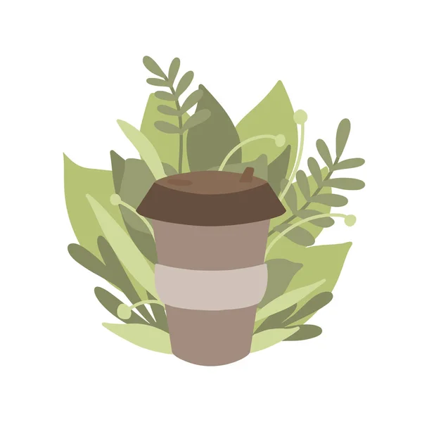 Zéro déchet avec feuilles vertes. Illustration plate de bambou — Image vectorielle