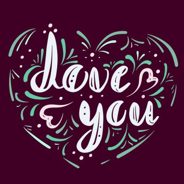 Renkli vektör illüstrasyonlu bir arka plan. El yapımı romantik cümleler Buklelerin kalbinde seni seviyorum. Sevgililer günü için romantik illüstrasyon, aşk ilanı, kartpostal, çıkartmalar ve senin tasarımın..