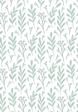 Beyaz bir arka planda dalları, yaprakları ve sopaları olan pürüzsüz düz bir el çizimi. Duvar kağıdı, kumaş ve yaratıcılığınız için vektör kırsal dokusu.