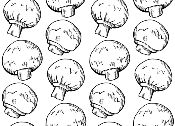 Nahtloses Muster Einer Handgezeichneten Skizze Des Champignon Pilzes Mit Schraffur — Stockvektor