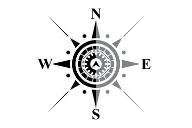 Siyah pusula üzerinde beyaz izole