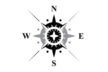 Siyah pusula üzerinde beyaz izole