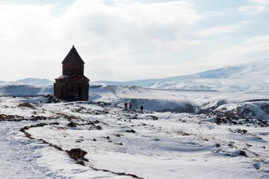 Unesco Dünya Kültür Mirası Listesi'ne üzerinde Ani Harabeleri. Kars Türkiye, Şubat 2017.
