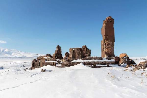 Unesco Dünya Kültür Mirası Listesi'ne üzerinde Ani Harabeleri. Kars Türkiye, Şubat 2017. — Stok fotoğraf