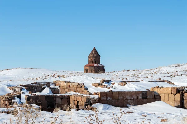 Unesco Dünya Kültür Mirası Listesi'ne üzerinde Ani Harabeleri. Kars Türkiye, Şubat 2017. — Stok fotoğraf