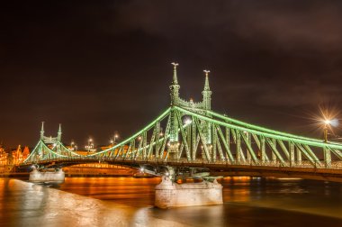 Budapeşte, Macaristan Özgürlük Köprüsü'nün gece görünümü
