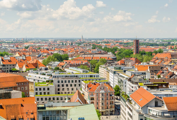 Panoramic view of the city Munich in Bavaria, Germany.