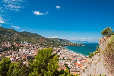Panoramik Cefalu sahil Sicilya, İtalya