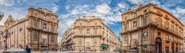 Panoramic view of the Quattro Canti is a Baroque square in Palermo clipart