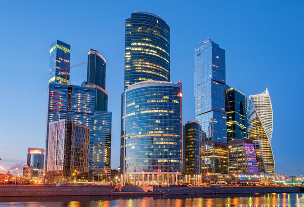 Night view of the Moscow International Business Center, also referred to as Moscow.