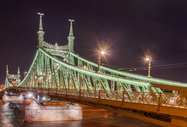 Night view of Liberty Bridge or Freedom Bridge in Budapest, Hungary
