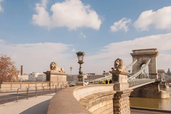 สะพานโซ่ Szechenyi บนแม่น้ําดานูบในบูดาเปสต์, ฮังการี — ภาพถ่ายสต็อก