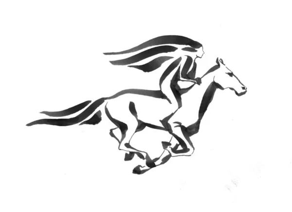 Девушка на бегущей лошади — стоковое фото