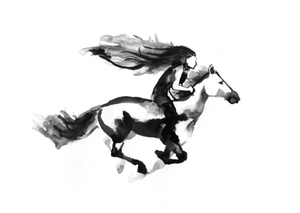 Menina montando um cavalo de corrida — Fotografia de Stock