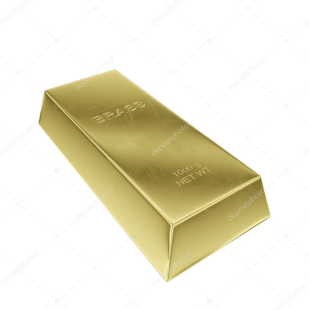 brass ingot isolated on a white background, 3D rendering