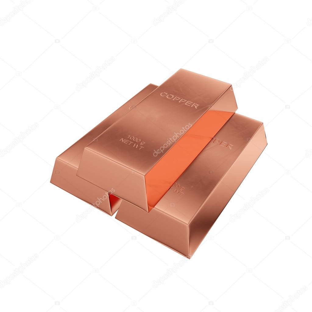 Copper Ingot Isolated On White. Computer Generated 3D Photo