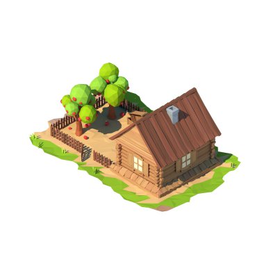 İzometrik düşük Poli evi, 3d render