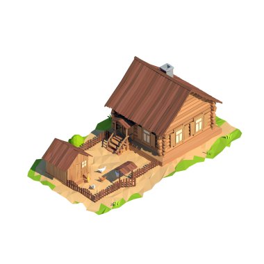 İzometrik düşük Poli evi, 3d render