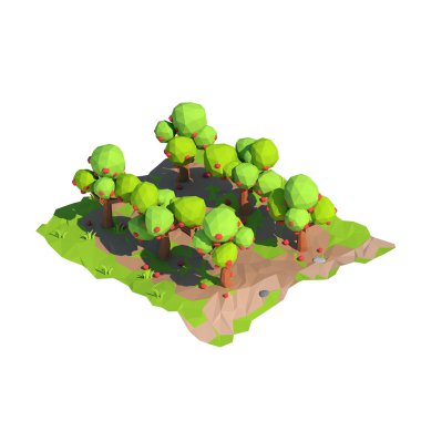 İzometrik düşük Poli elma bahçesi, 3d render