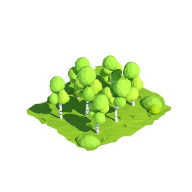 İzometrik düşük Poli huş ağacı, 3d render