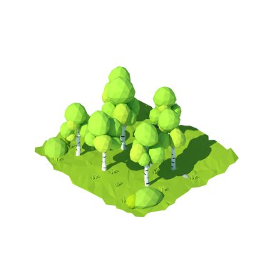 İzometrik düşük Poli huş ağacı, 3d render