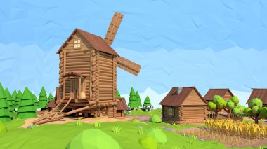 düşük Poli yel değirmeni, 3d render