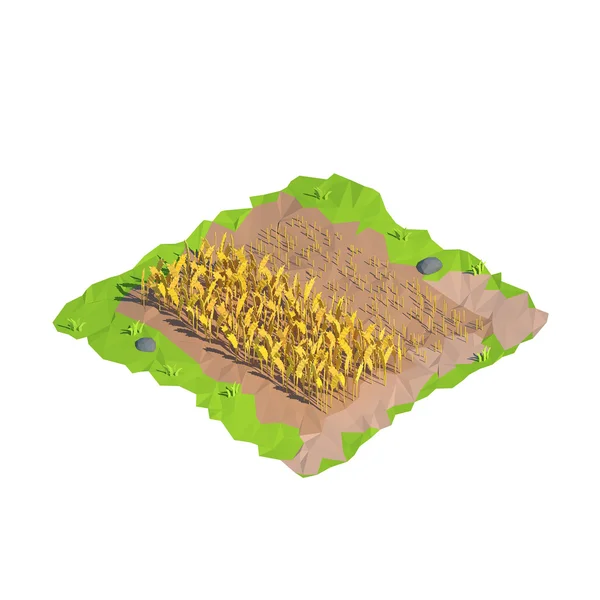 Isometric low poly field, 3D rendering