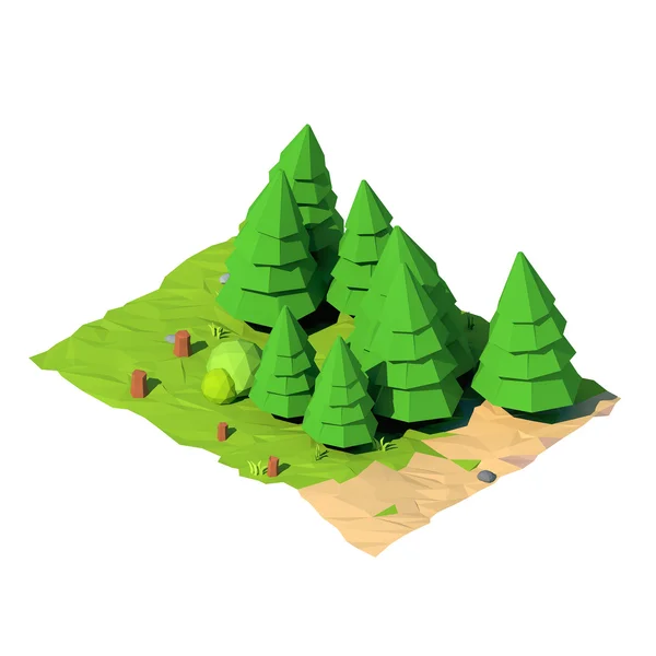 Isometric low poly fir tree, 3D rendering