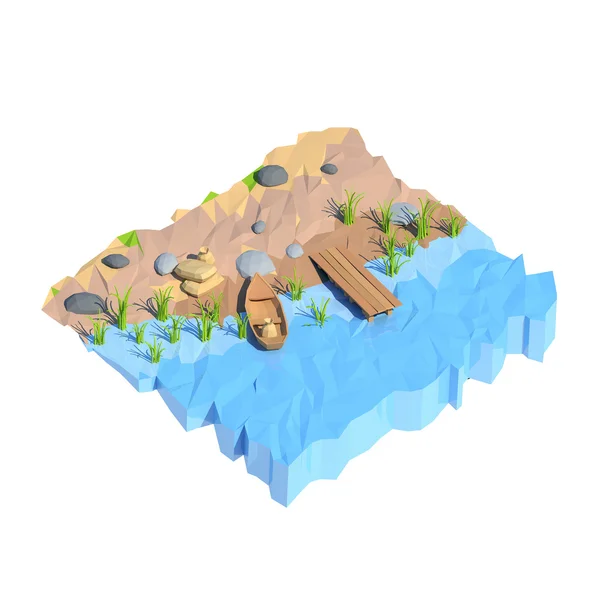 Isometric low poly shore, 3D rendering — Stock Photo, Image