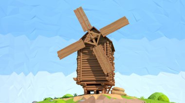 düşük Poli yel değirmeni, 3d render