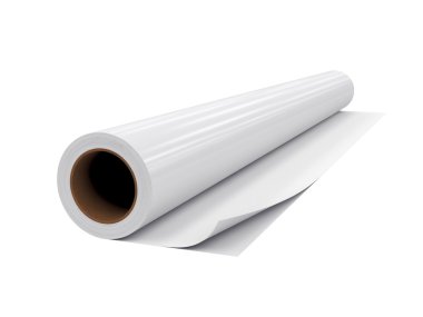 PVC rulo film, göl kenarında beyaz arka plan üzerinde 3d render