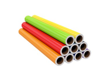 PVC rulo film, göl kenarında beyaz arka plan üzerinde 3d render