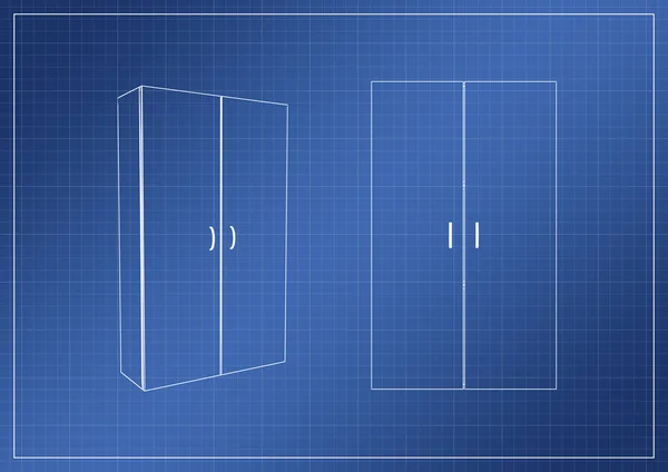 对纸质蓝图，3d 渲染的衣柜 — 图库照片