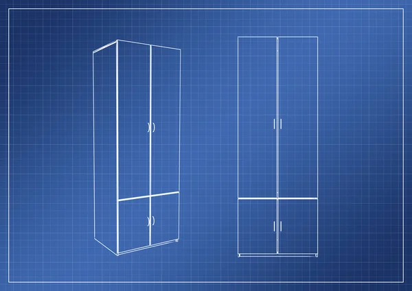 Garderob på papper blueprint, 3d-rendering — Stockfoto