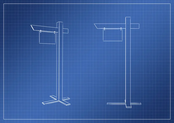 Stand on paper blueprint, renderização 3D — Fotografia de Stock