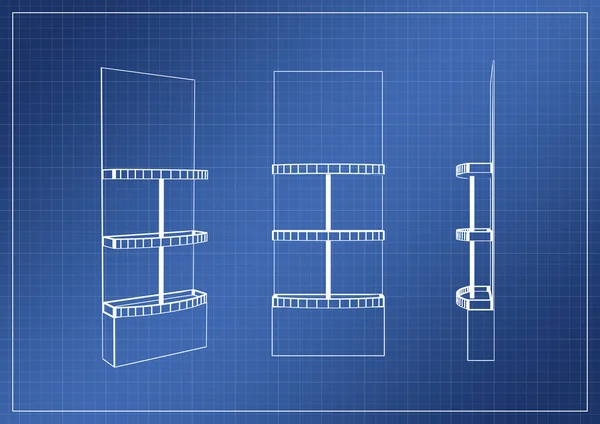 Σταθεί στο χαρτί blueprint, 3d rendering — Φωτογραφία Αρχείου