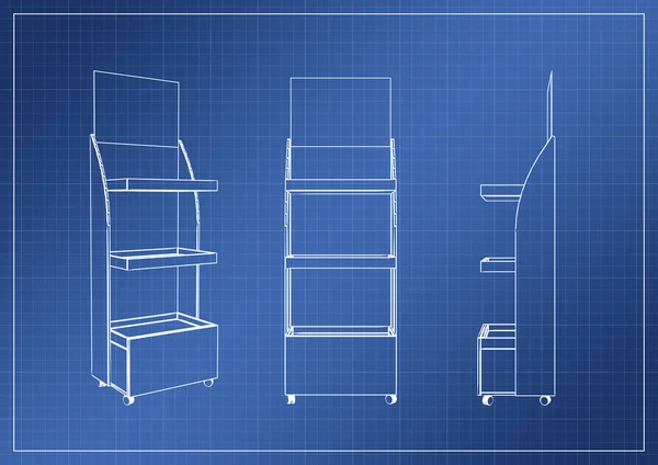 Stand on paper blueprint, renderização 3D — Fotografia de Stock