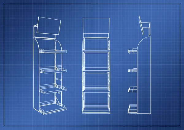 Stand on paper blueprint, renderização 3D — Fotografia de Stock