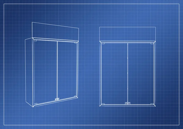 对纸质蓝图，3d 渲染的衣柜 — 图库照片
