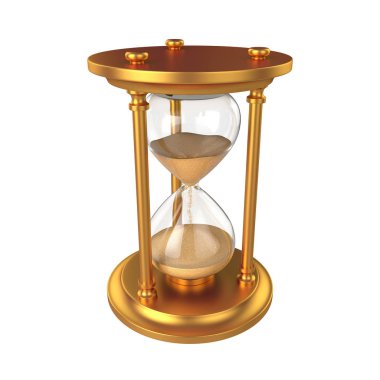 Beyaz arka plan, 3d render üzerinde kum saati göl kenarında