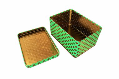 Boş metal kutu kapak ile beyaz arka plan üzerinde 3d render izole