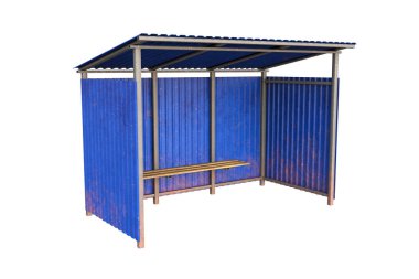 Metal otobüs durağı beyaz arka planda izole edilmiş. 3 boyutlu görüntüleme. Görüntü