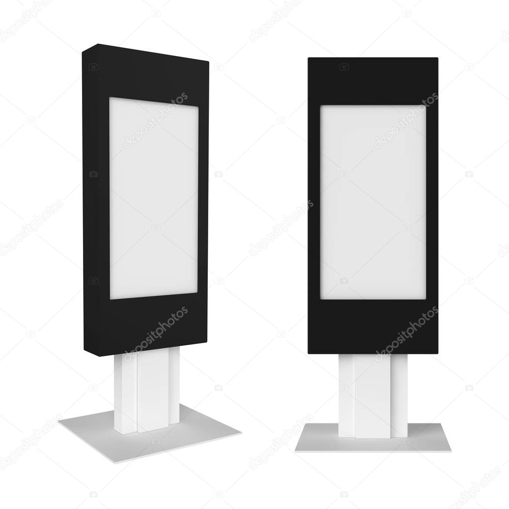 Digital LCD display mockup isolated on white background. Vertical advertising billboard. 3d rendering. Illustration