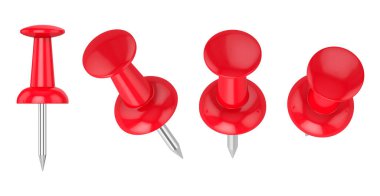 Collection of various push pins isolated on white background, 3d rendering. Illustration clipart