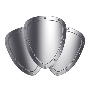 Kalkanlar beyaz arka planda izole edildi, 3 boyutlu görüntüleme. Görüntü