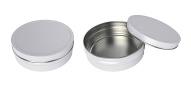 Metal kavanoz açık ve kapalı, beyaz arka planda izole edilmiş, 3D görüntüleme. Görüntü