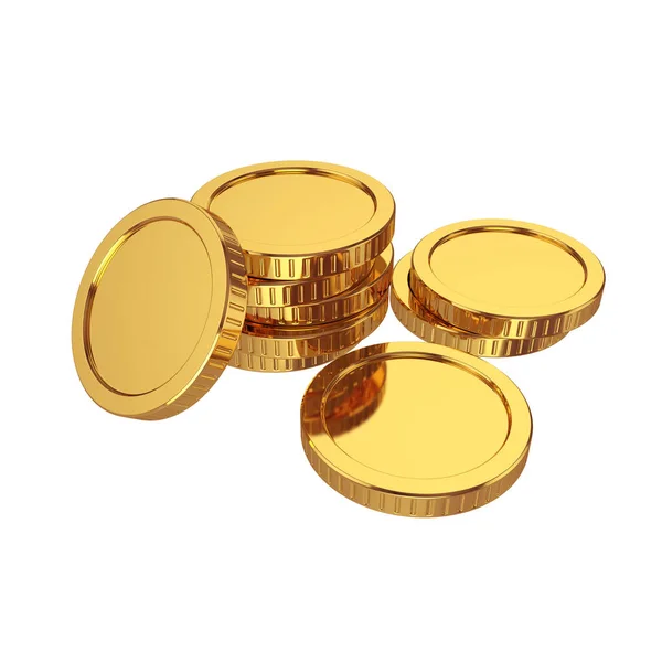Χρυσά Νομίσματα Που Απομονώνονται Λευκό Φόντο Απόδοση Εικονογράφηση — Φωτογραφία Αρχείου