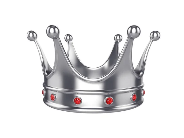 Silver Krona Med Ädelstenar Isolerad Vit Bakgrund Rendering Illustration — Stockfoto